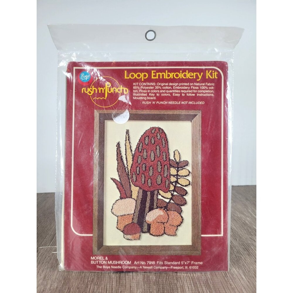 Vintage Morel Mushroom Embroidery Kit Boye Rush N Punch Set Cottagecore